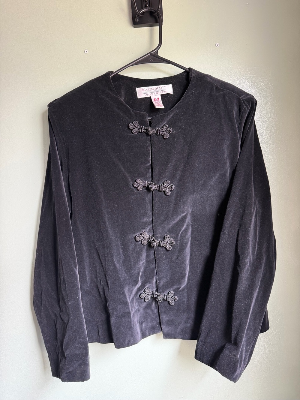Vintage Karen Scott Black Velvet Button-Front Jacket